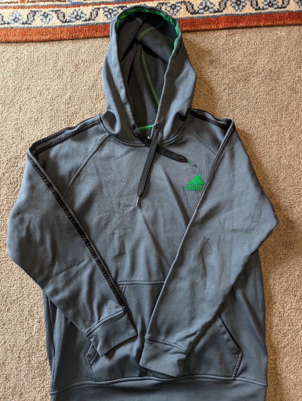 Adidas Gray & Lime Green Pullover Hoodie Sweatshirt - Size Large